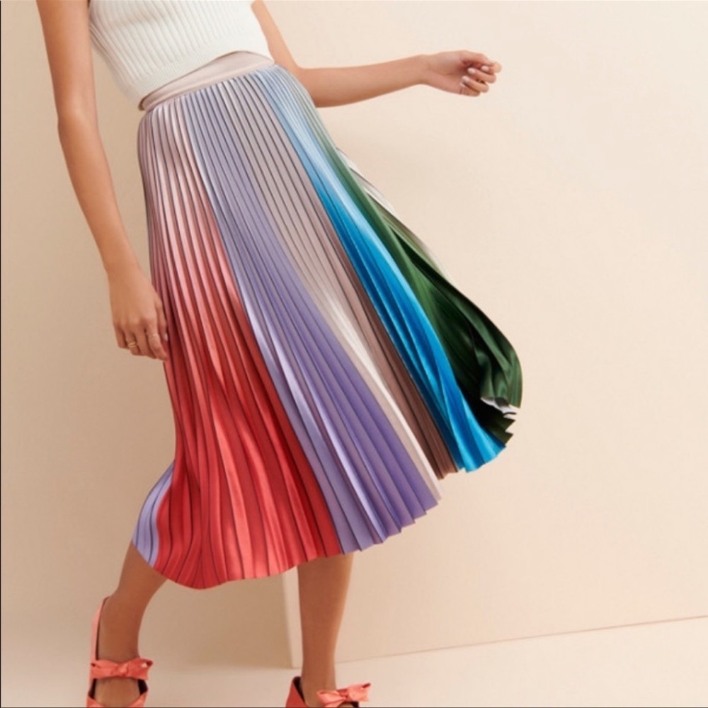 Anthropologie Bethi Multi Color Pleated Midi Skirt 12